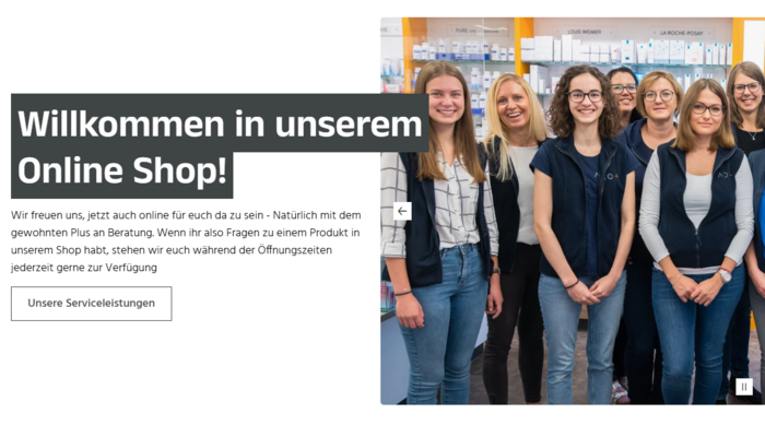 Homescreen Webshop mit Teil des Teams