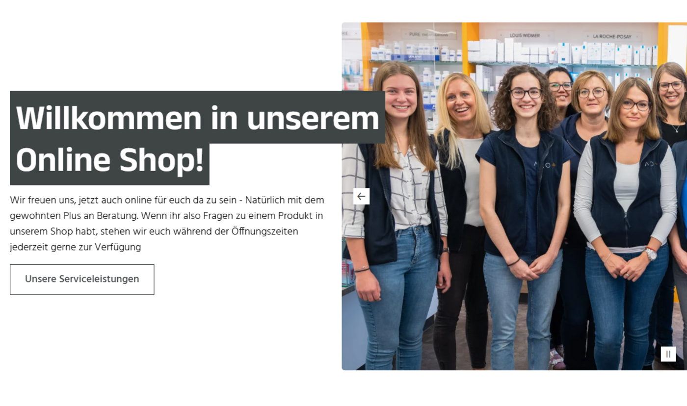 Homescreen Webshop mit Teil des Teams