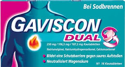 Türkise Packung mit der Aufschrift Gaviscon Dual