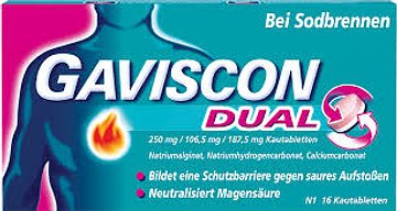 Türkise Packung mit der Aufschrift Gaviscon Dual